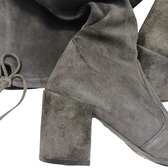 Stuart Weitzman Over The Knee Boots Sz 7M GRAY Leather SUEDE Pullon TIELAND $980 - Picture 7 of 16